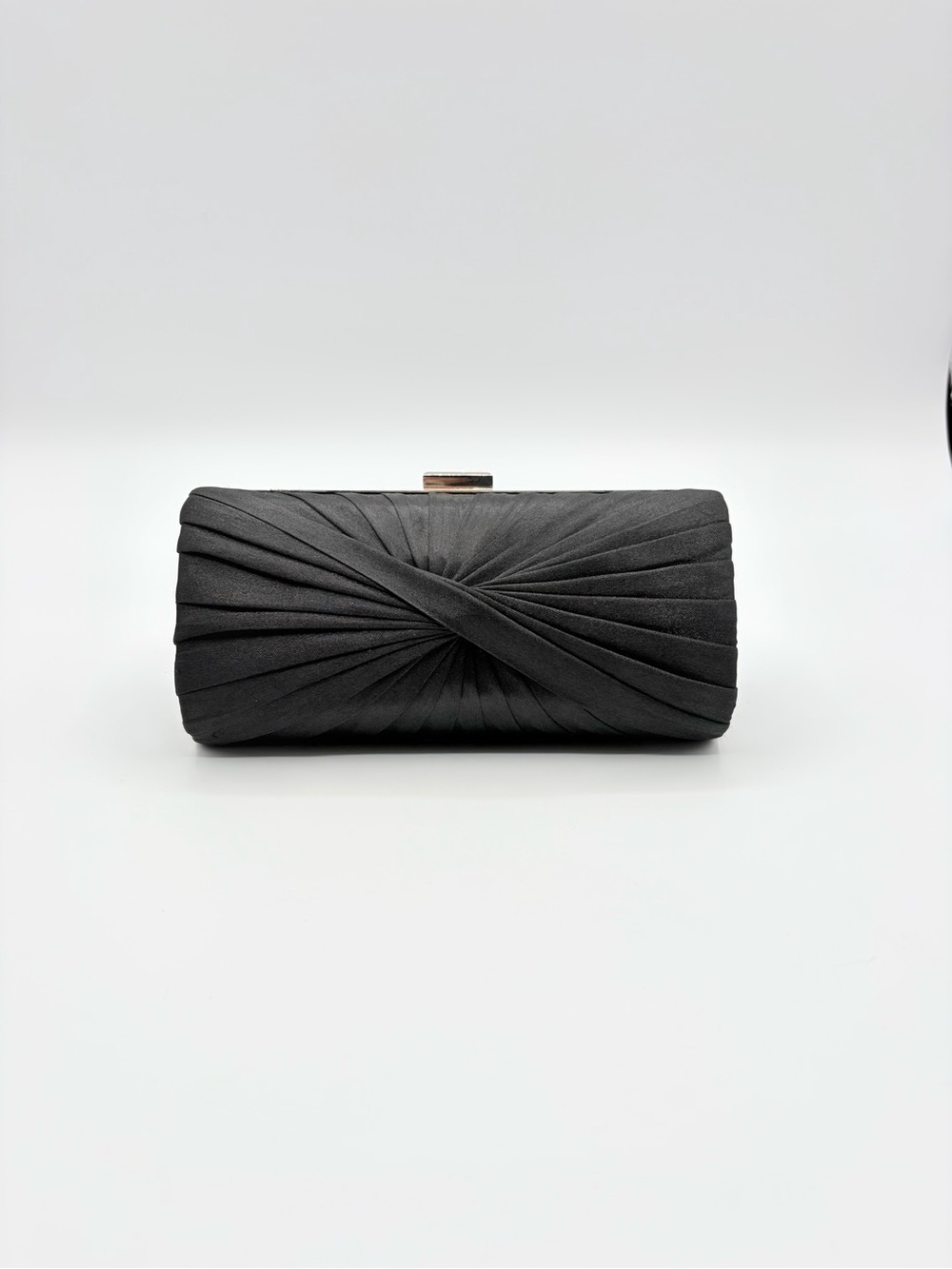 Le Chateau Black Satin Pleated Evening Clutch Chain Shoulder Bag - Picture 12 of 15